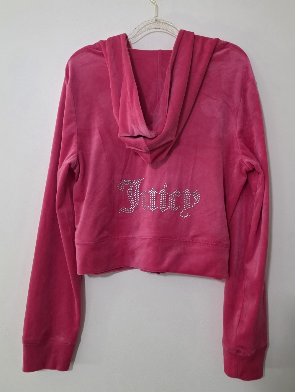 NWT Juicy Couture Hot Pink Rhinestones Logo Velour Hoodie Full Zip Sz Large